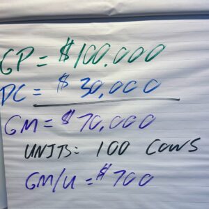 divide gross margin by the number of units to get to gross margin/unit