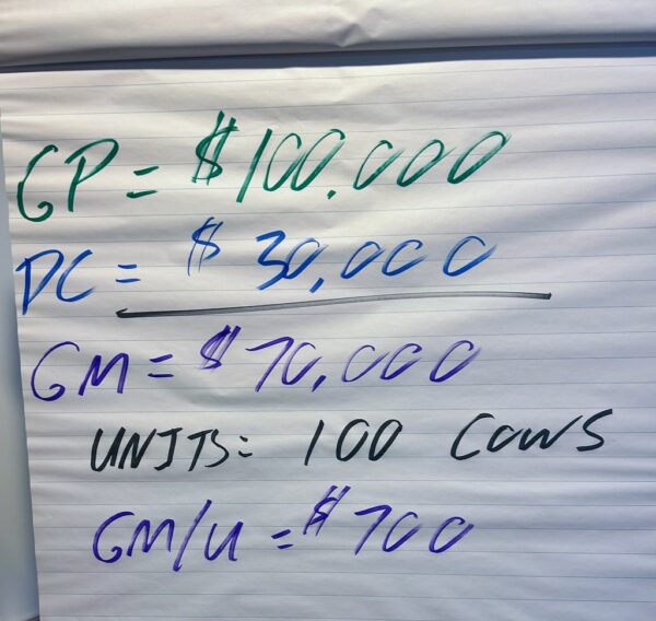 divide gross margin by the number of units to get to gross margin/unit 